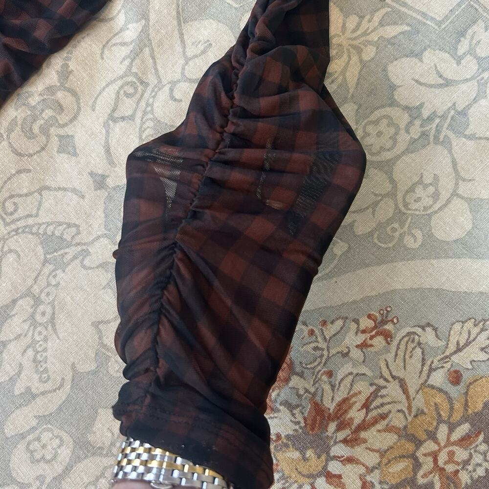 House Of Harlow Midi Skirt Blouse Outfit L Black Check Stretch Shirred 2 Piece - Picture 9 of 15